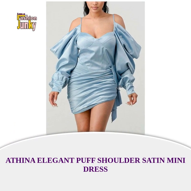 Athina Elegant Puff Shoulder Satin Mini Dress by@Outfy