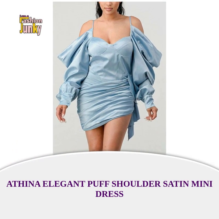 Athina Elegant Puff Shoulder Satin Mini Dress by@Outfy