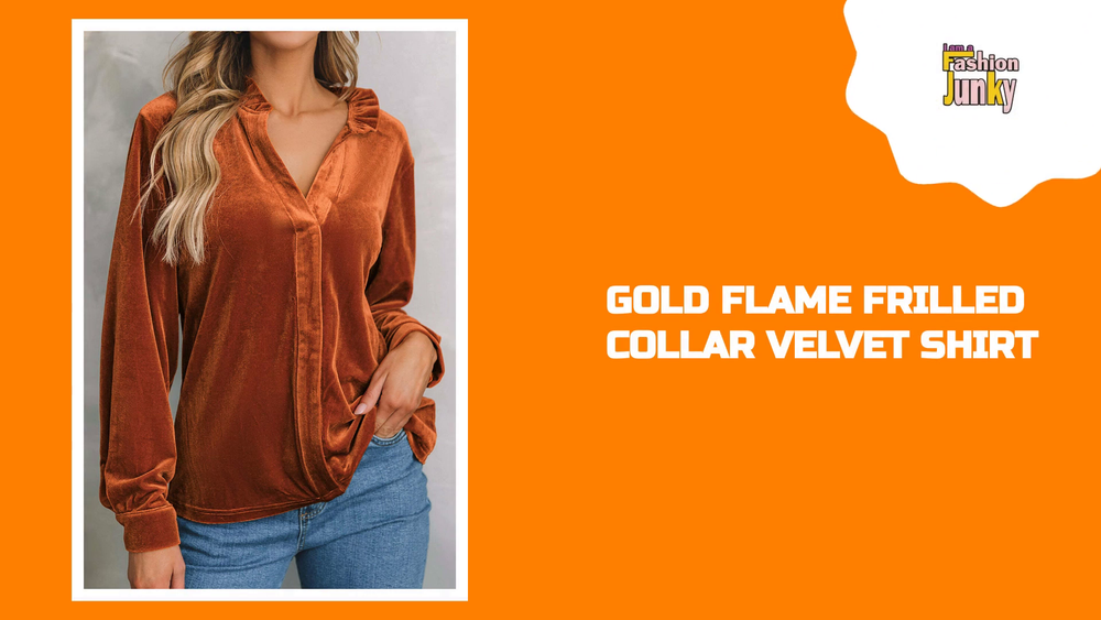 Gold Flame Frilled Collar Velvet Shirt by@Outfy