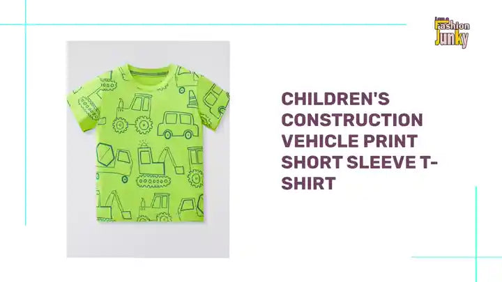 Children's Construction Vehicle Print Short Sleeve T-Shirt by@Outfy
