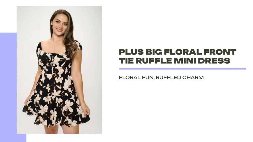 Plus Big Floral Front Tie Ruffle Mini Dress by@Outfy