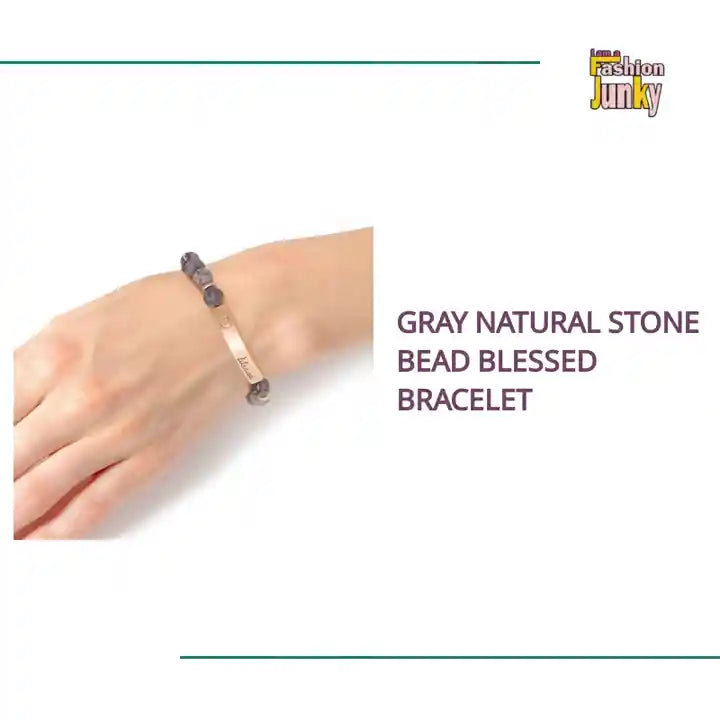 Gray Natural Stone Bead Blessed Bracelet by@Outfy