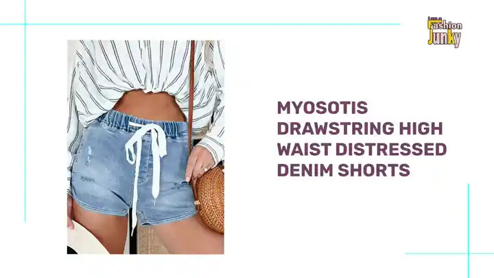 Myosotis Drawstring High Waist Distressed Denim Shorts by@Outfy