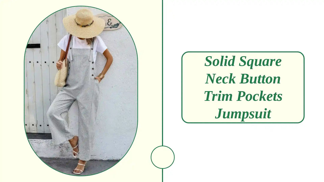 Solid Square Neck Button Trim Pockets Jumpsuit by@Outfy