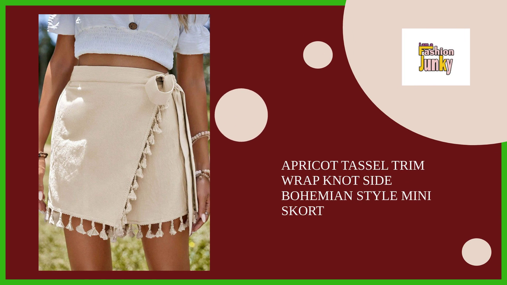 Apricot Tassel Trim Wrap Knot Side Bohemian Style Mini Skort by@Outfy