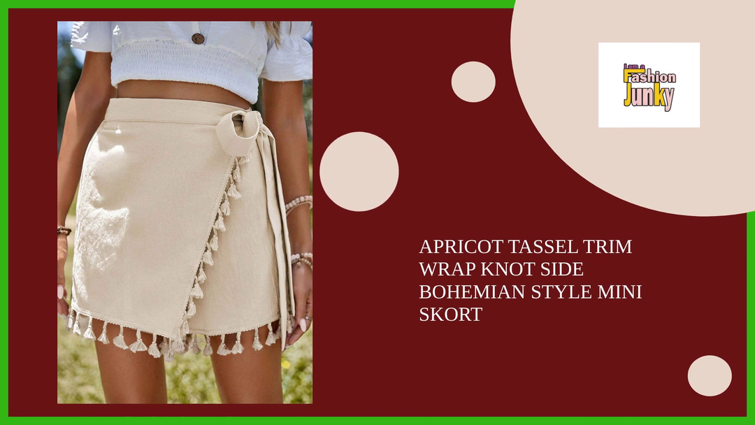 Apricot Tassel Trim Wrap Knot Side Bohemian Style Mini Skort by@Outfy