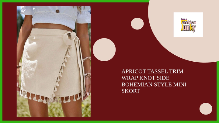 Apricot Tassel Trim Wrap Knot Side Bohemian Style Mini Skort by@Outfy