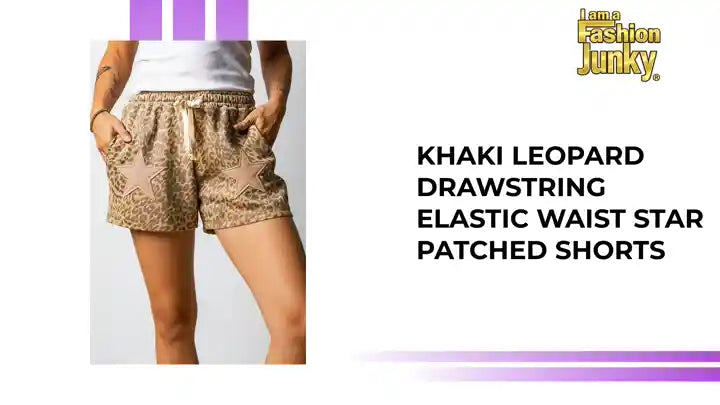 Khaki Leopard Drawstring Elastic Waist Star Patched Shorts by@Outfy