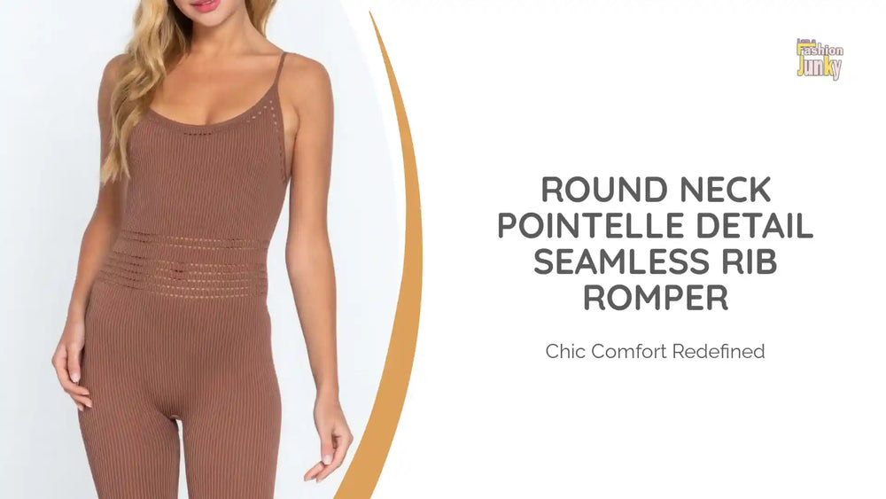 Round Neck Pointelle Detail Seamless Rib Romper by@Outfy
