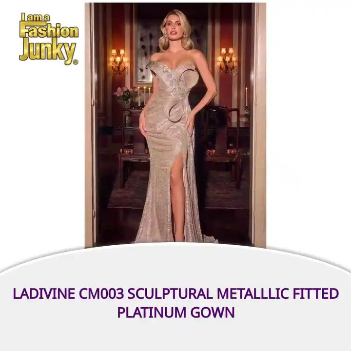 Ladivine CM003 Sculptural Metalllic Fitted Platinum Gown by@Outfy