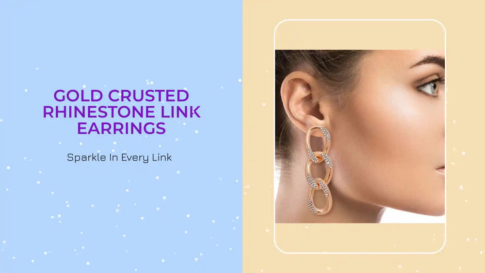 Gold Crusted Rhinestone Link Earrings by@Outfy