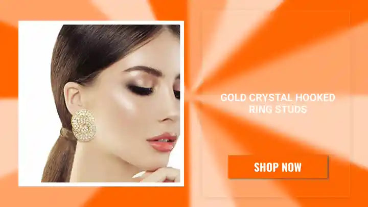Gold Crystal Hooked Ring Studs by@Outfy
