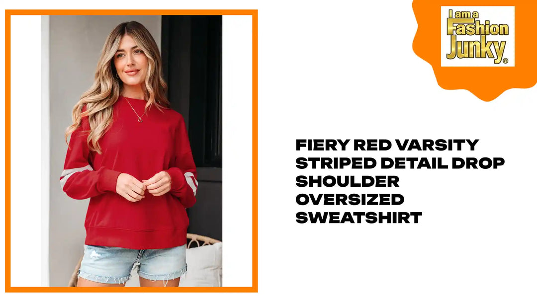 Fiery Red Varsity Striped Detail Drop Shoulder Oversized Sweatshirt by@Outfy