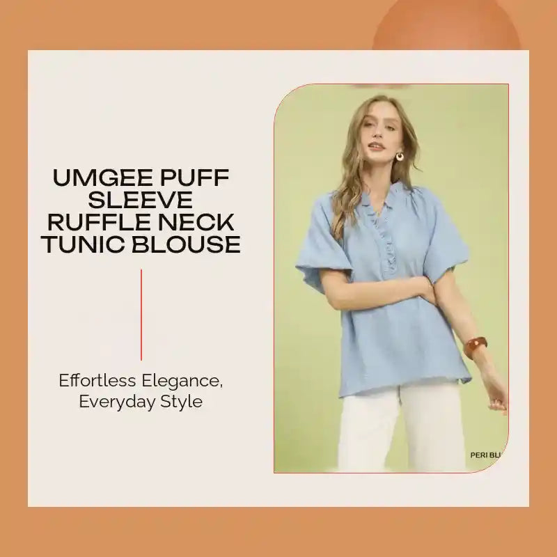 Umgee Puff Sleeve Ruffle Neck Tunic Blouse by@Outfy