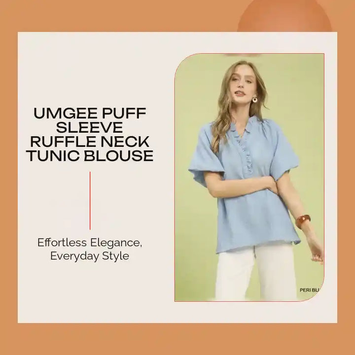 Umgee Puff Sleeve Ruffle Neck Tunic Blouse by@Outfy