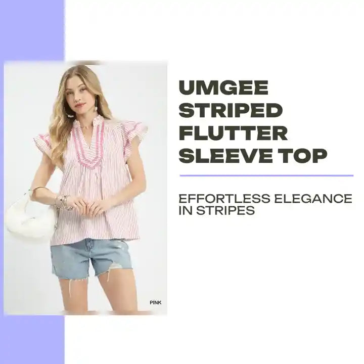 Umgee Striped Flutter Sleeve Top by@Outfy