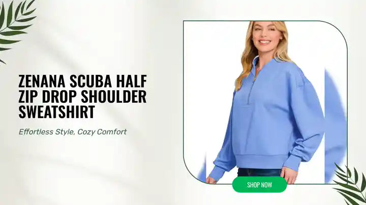Zenana Scuba Half Zip Drop Shoulder Sweatshirt by@Outfy