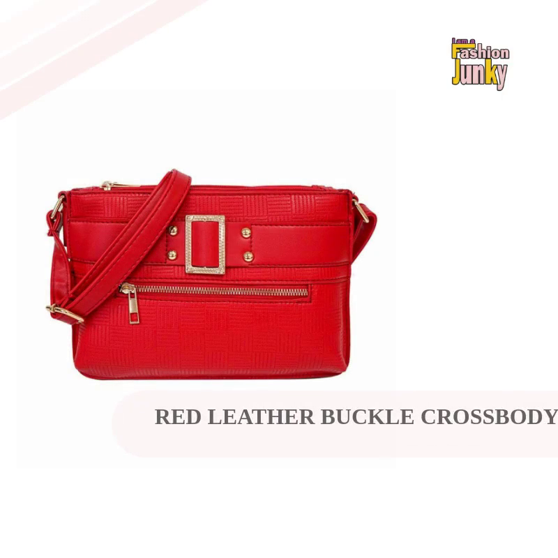 Red Leather Buckle Crossbody by@Outfy
