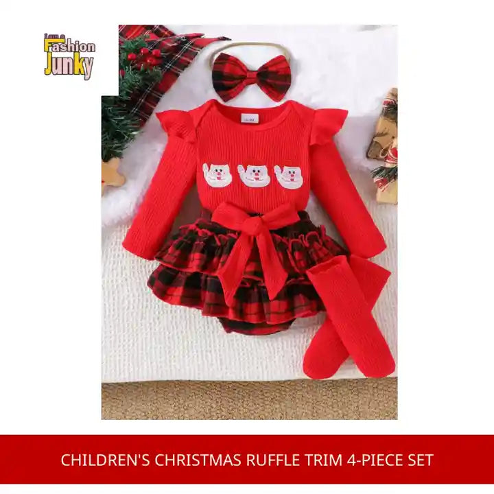 Children's Christmas Ruffle Trim 4-Piece Set by@Outfy