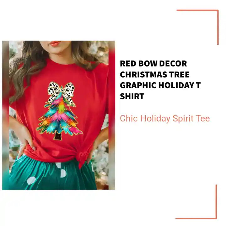 Red Bow Decor Christmas Tree Graphic Holiday T Shirt by@Outfy