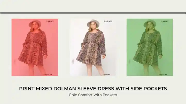 Print Mixed Dolman Sleeve Dress With Side Pockets by@Outfy