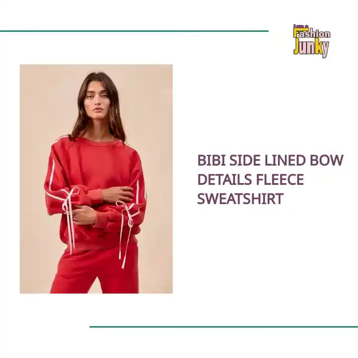 BiBi Side Lined Bow Details Fleece Sweatshirt by@Outfy