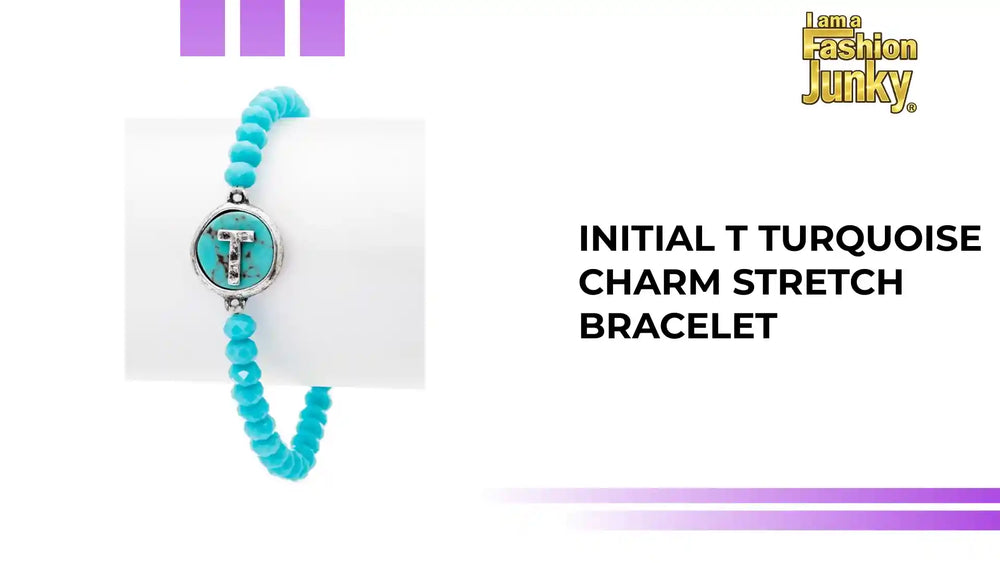 Initial T Turquoise Charm Stretch Bracelet by@Outfy