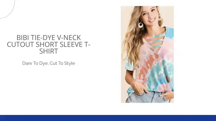 BiBi Tie-Dye V-Neck Cutout Short Sleeve T-Shirt by@Outfy