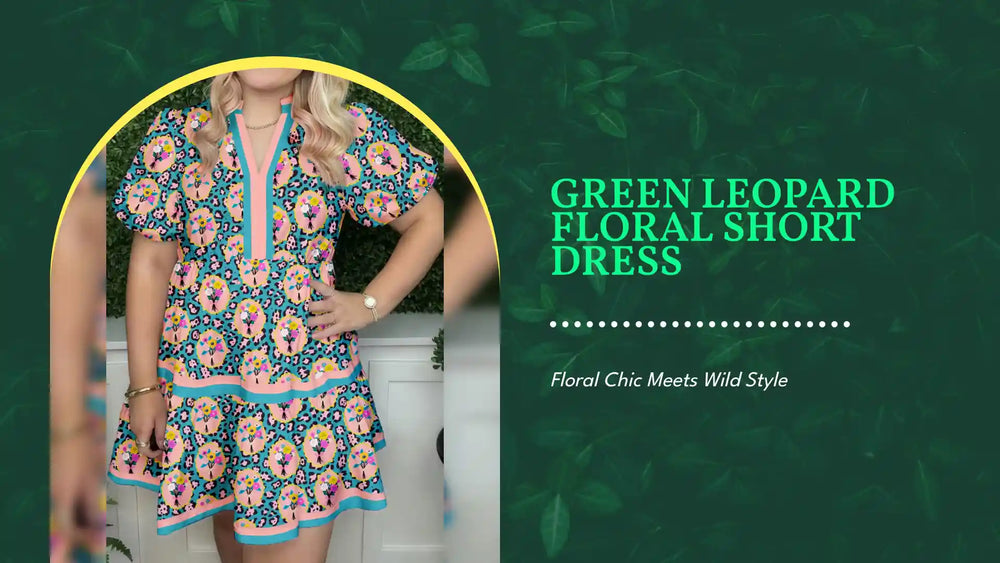 Green Leopard Floral Short Dress by@Outfy