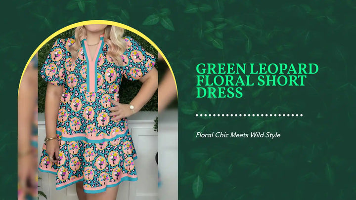 Green Leopard Floral Short Dress by@Outfy
