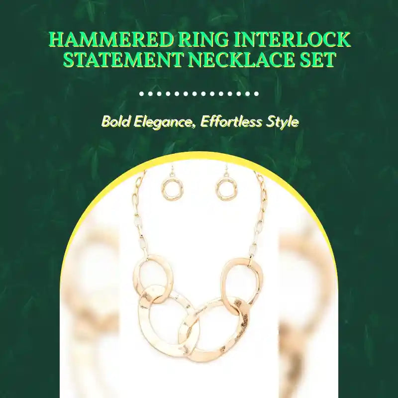 Hammered Ring Interlock Statement Necklace Set by@Outfy