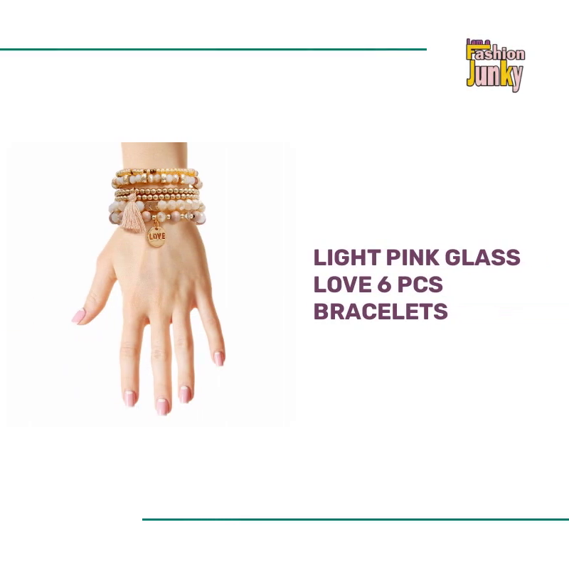 Light Pink Glass Love 6 Pcs Bracelets by@Outfy
