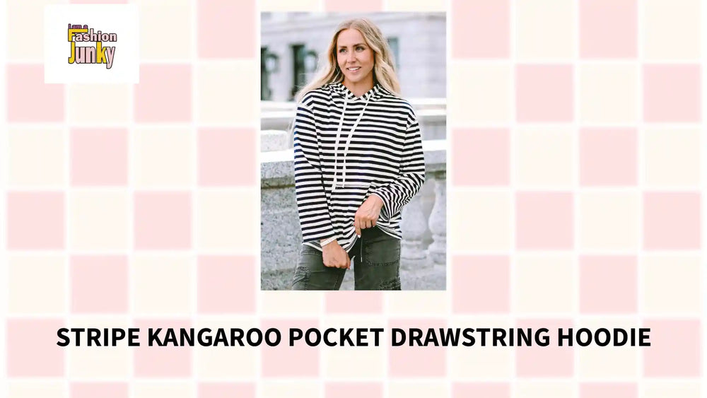 Stripe Kangaroo Pocket Drawstring Hoodie by@Outfy