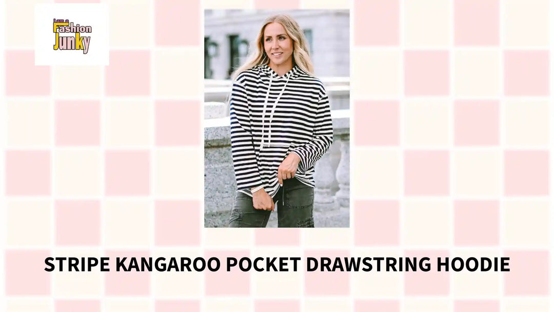 Stripe Kangaroo Pocket Drawstring Hoodie by@Outfy