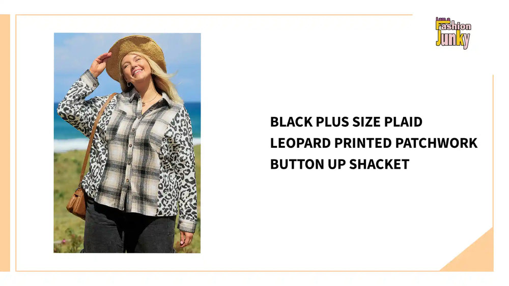 Black Plus Size Plaid Leopard Printed Patchwork Button Up Shacket by@Outfy
