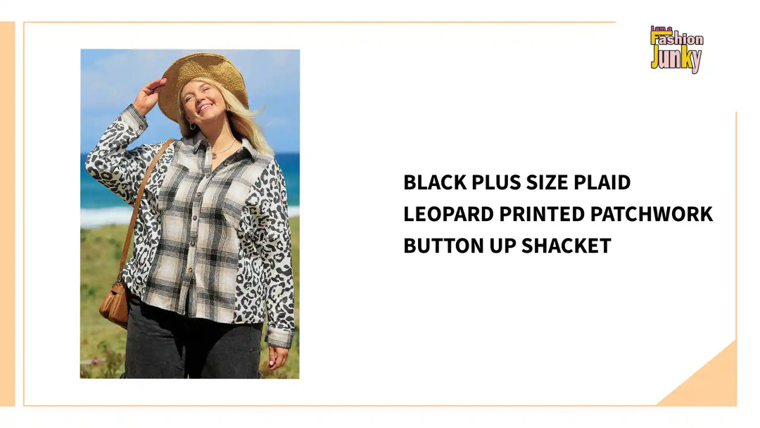 Black Plus Size Plaid Leopard Printed Patchwork Button Up Shacket by@Outfy