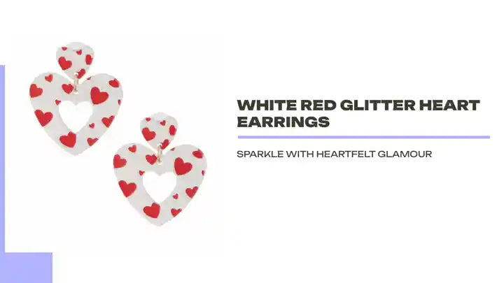 White Red Glitter Heart Earrings by@Outfy