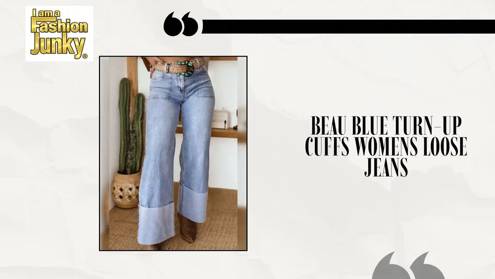 Beau Blue Turn-up Cuffs Womens Loose Jeans by@Outfy