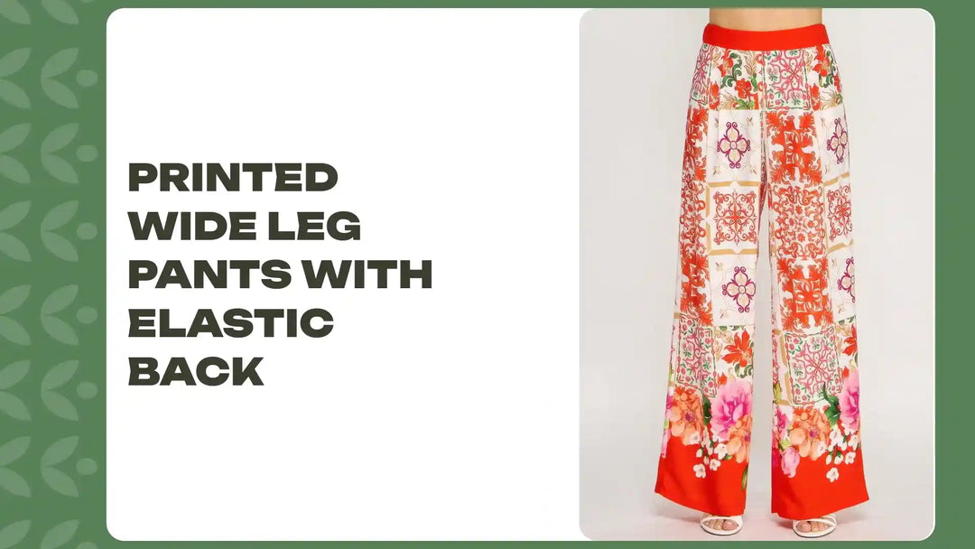 Printed Wide Leg Pants With Elastic Back by@Outfy