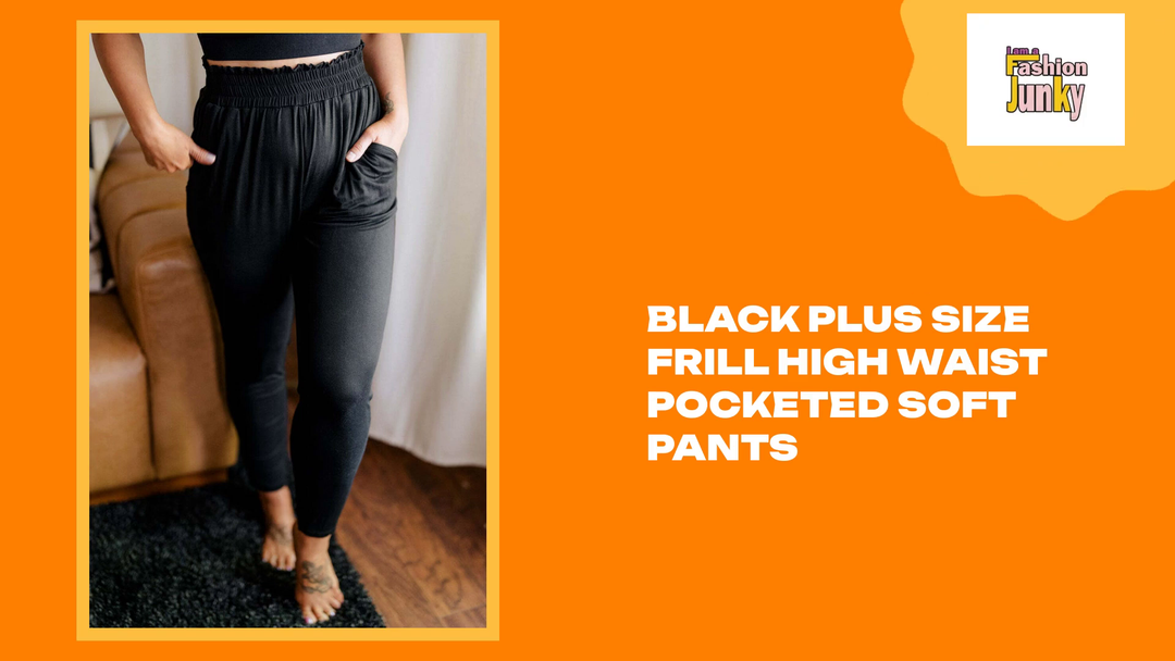 Black Plus Size Frill High Waist Pocketed Soft Pants by@Outfy