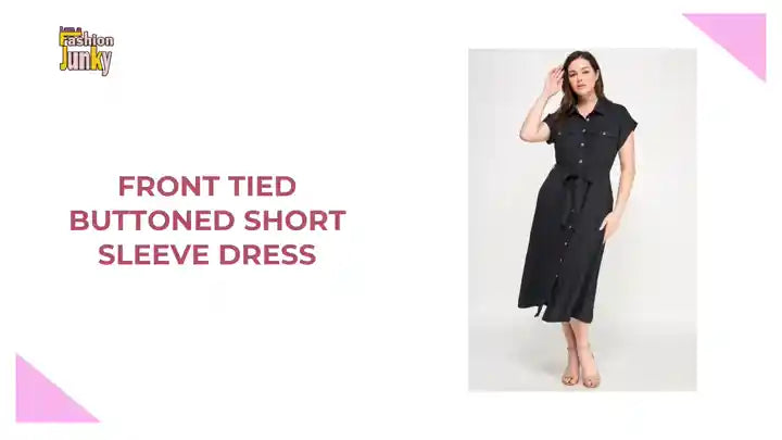 Front Tied Buttoned Short Sleeve Dress by@Outfy