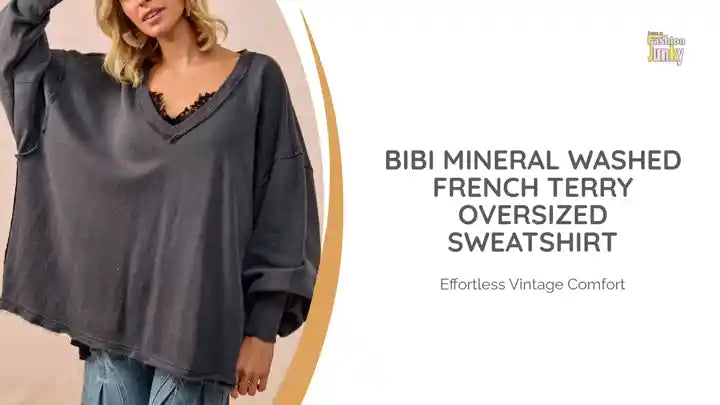 BiBi Mineral Washed French Terry Oversized Sweatshirt by@Outfy