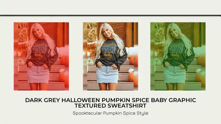 Dark Grey Halloween Pumpkin Spice Baby Graphic Textured Sweatshirt by@Outfy