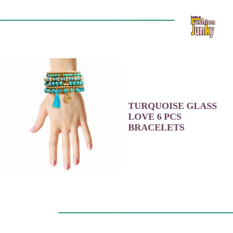 Turquoise Glass Love 6 Pcs Bracelets by@Outfy