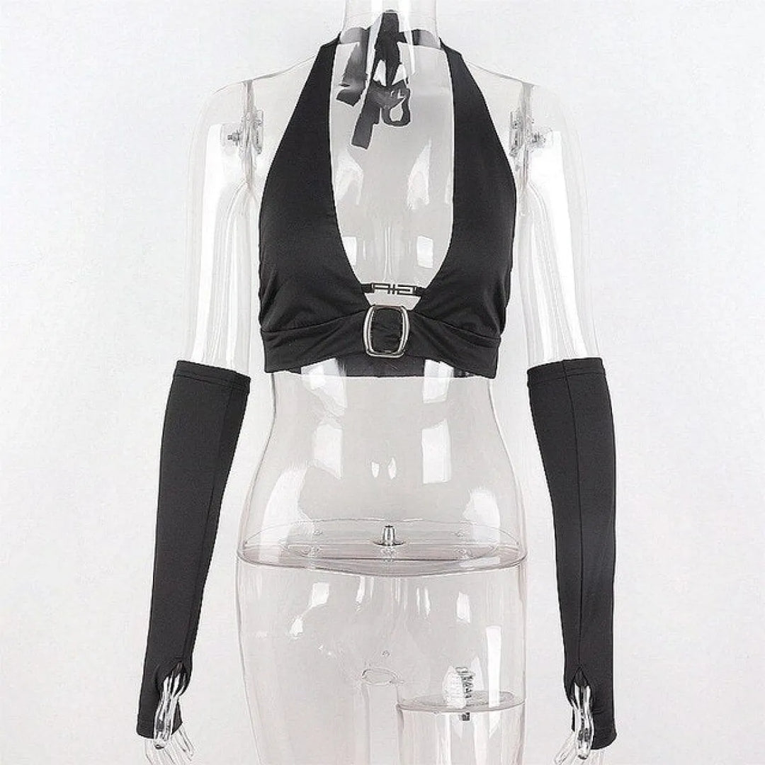 Punk Black Halter Tops
