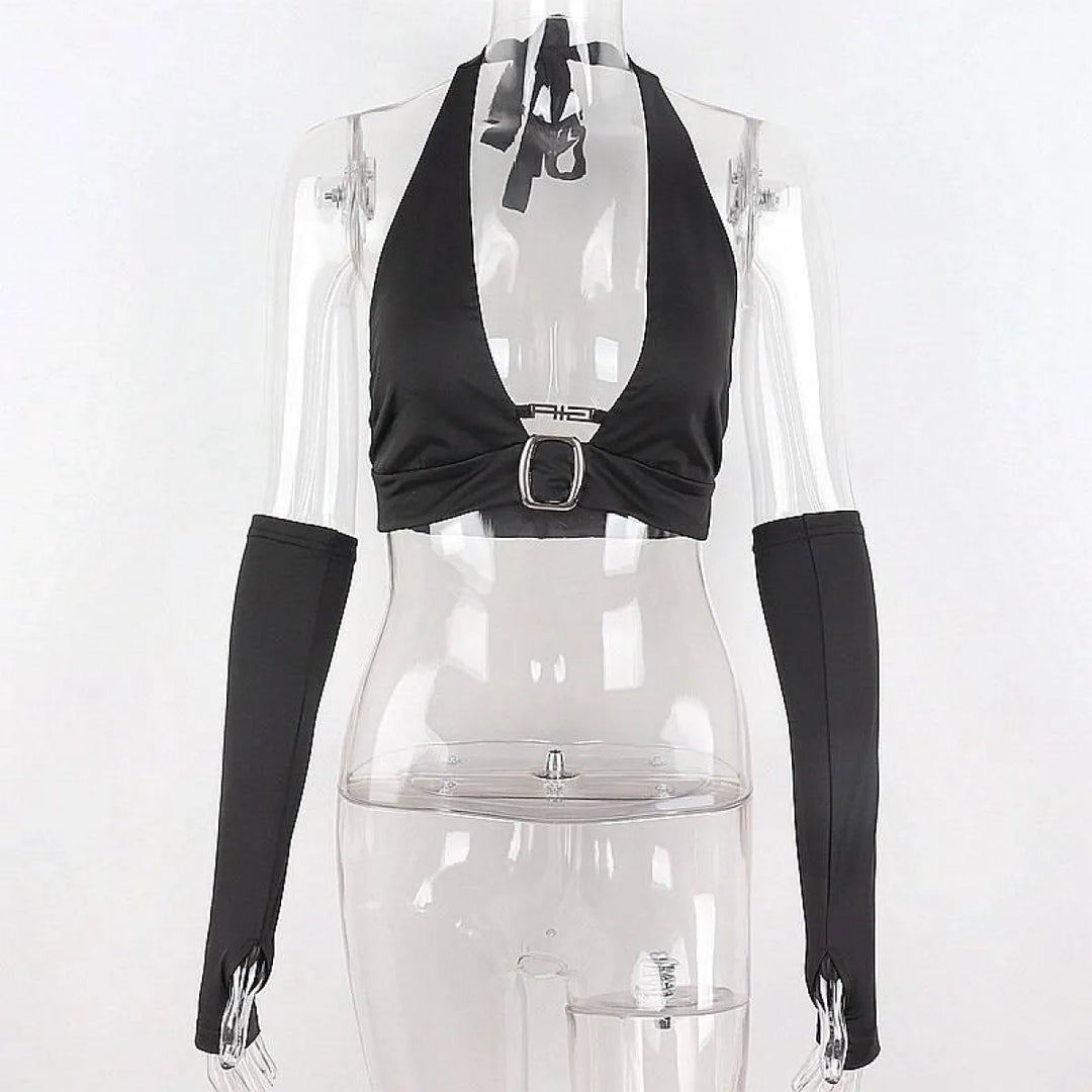 Punk Black Halter Tops