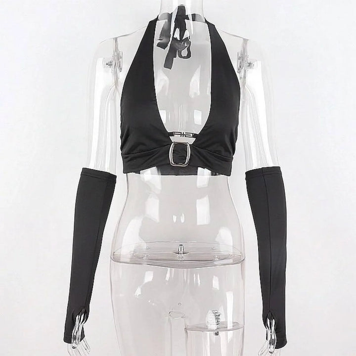 Punk Black Halter Tops