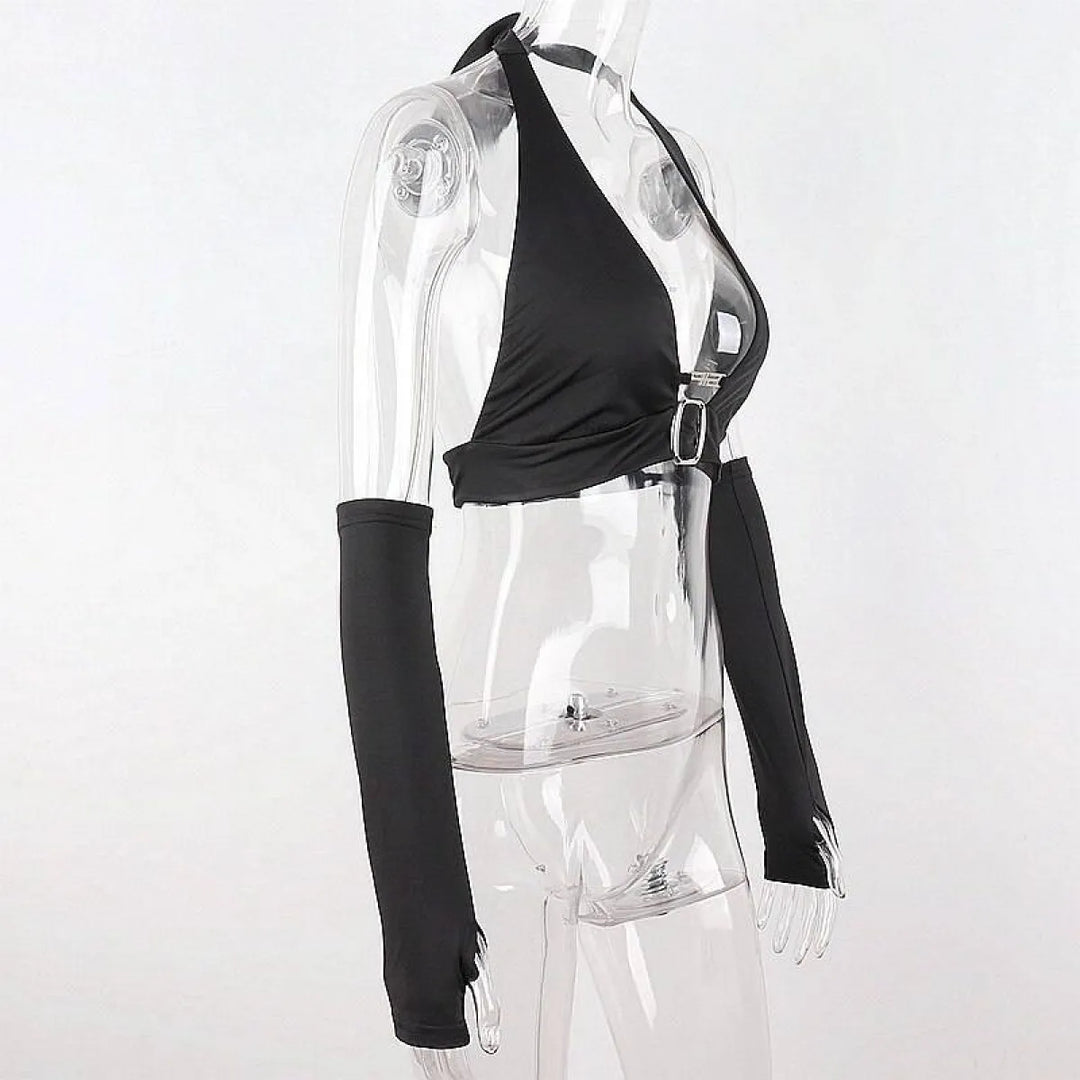 Punk Black Halter Tops