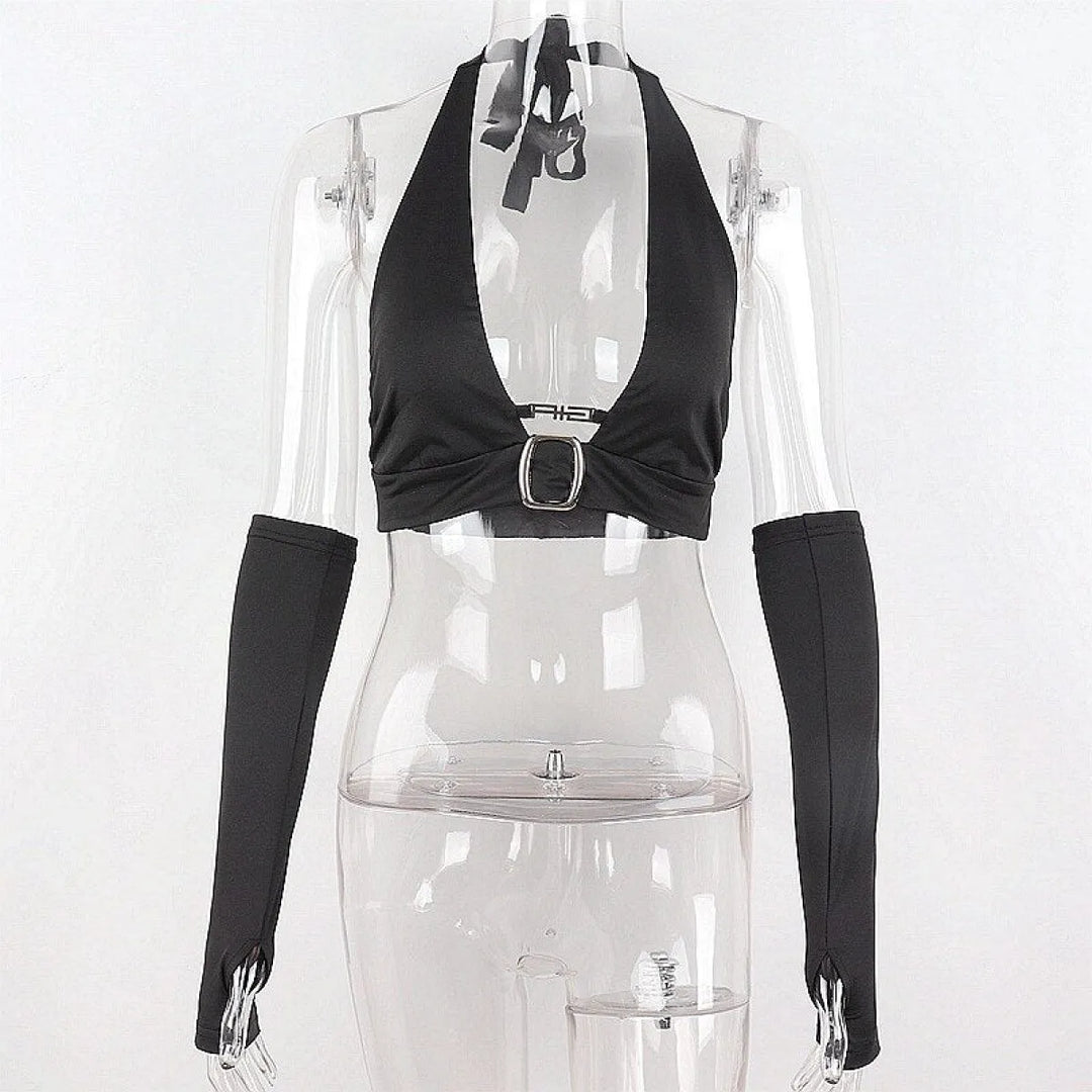 Punk Black Halter Tops