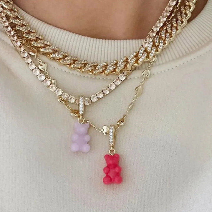 Punk Gummy Bear Crystal Choker - Colorful Metal Multi-layer Necklace
